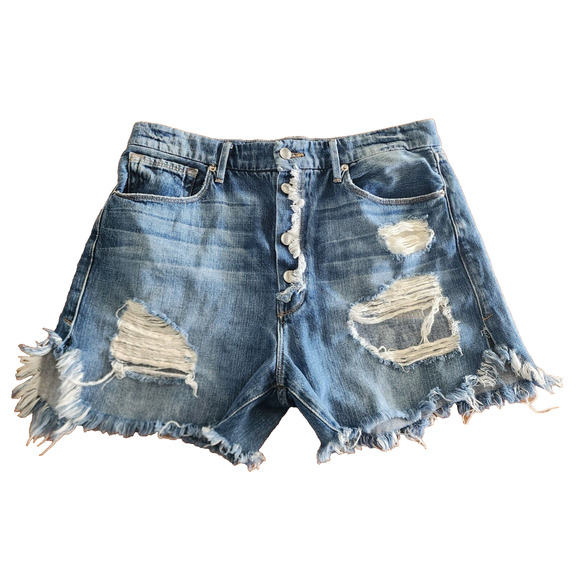 Good American Pants - Good American Womens 34" Waist Bombshell Distressed Button Fly Jean Shorts 10/30